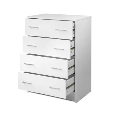 Artiss 4-Drawer Tallboy, Particle Board, White, 64x40x89cm - Contemporary Storage Chest with Smooth Metal Runners