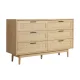 Artiss 6 Chest of Drawers BRIONY Oak Rattan Lowboy, Real Rattan, Solid Wood Legs, 120cm, Coastal Boho Bedroom Storage