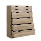 Artiss 6-Drawer Tallboy, E1 Particleboard, Oak Finish, 80x38x105.5cm, Scandinavian Design, Anti-Rust Runners