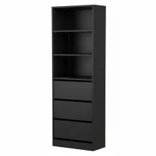 Artiss Tallboy Dresser - Black 3-Drawer & 3-Shelf Cabinet, Handle-Free Design, 50.5x40.5x160cm, High Capacity