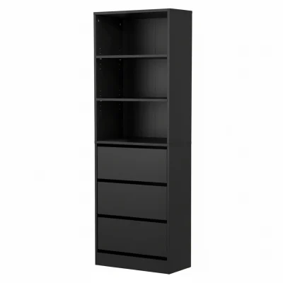 Artiss Tallboy Dresser - Black 3-Drawer & 3-Shelf Cabinet, Handle-Free Design, 50.5x40.5x160cm, High Capacity