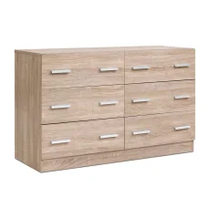 Artiss 6-Drawer Chest of Drawers, Particle Board, Pine, 110.5x42x69cm, Stylish Storage, Easy Assembly, Modern Design
