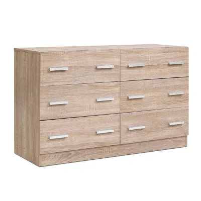 Artiss 6-Drawer Chest of Drawers, Particle Board, Pine, 110.5x42x69cm, Stylish Storage, Easy Assembly, Modern Design