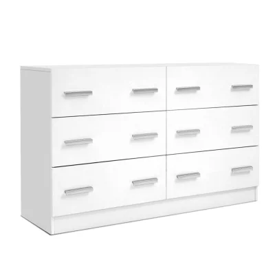 Artiss 6-Drawer Lowboy, Particle Board, White, 110.5x42x69cm - Stylish Storage Solution with Melamine Finish