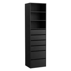 Artiss Black 6-Drawer Tallboy Cabinet: Modern Handle-Free Design, 50.5x40x185cm, High Capacity, Easy Clean, Wall Anchor