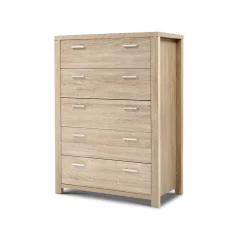 Artiss Chest of Drawers, 5-Drawer Tallboy, Particle Board, Oak, 80x40x111cm, MAXI Series, Contemporary Storage Solution