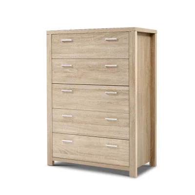 Artiss Chest of Drawers, 5-Drawer Tallboy, Particle Board, Oak, 80x40x111cm, MAXI Series, Contemporary Storage Solution