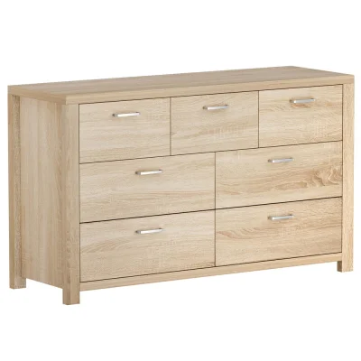 Artiss Chest of Drawers, Pine, 7 Drawers, Oak Finish, 120x39x71cm - Stylish Storage Solution, Contemporary Design