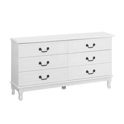 Artiss Chest of Drawers, MDF & Pine Wood, White, 120x36.5x65cm - French Provincial Design, 6 Drawers, Vintage Style