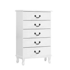 Artiss Chest of Drawers, MDF & Pine Wood, White, 60x37x94cm, French Provincial Design, KUBI Series, 5 Drawers