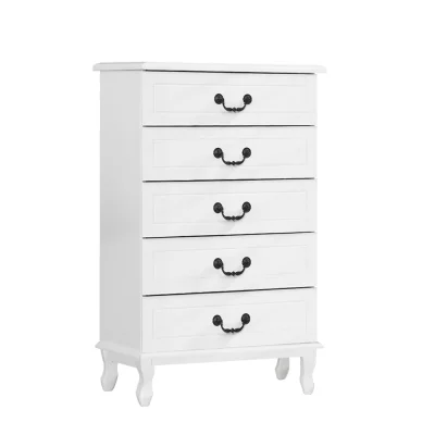 Artiss Chest of Drawers, MDF & Pine Wood, White, 60x37x94cm, French Provincial Design, KUBI Series, 5 Drawers