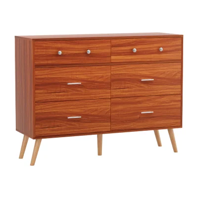 Artiss Chest of Drawers Storage Cabinet, Particle Board, Walnut, 120x40x91.5cm, 6 Drawers, Sleek Design, Easy Assembly