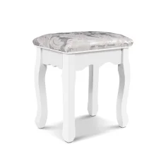 Artiss Dressing Table Stool, Linen Fabric, 37x27.5x45cm, White, French Provincial Style, Curved Cabriole Legs