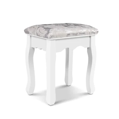 Artiss Dressing Table Stool, Linen Fabric, 37x27.5x45cm, White, French Provincial Style, Curved Cabriole Legs