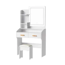 Artiss Dressing Table Set with Stool, MDF, 77x35x147cm, White, LED Mirror, Hollywood Style, Ample Storage