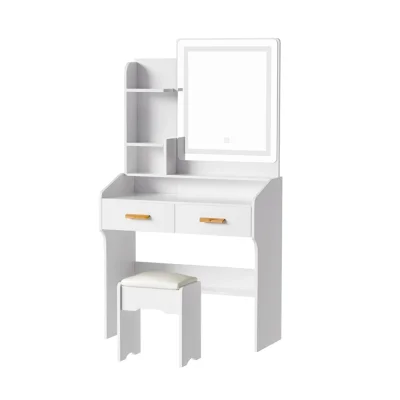 Artiss Dressing Table Set with Stool, MDF, 77x35x147cm, White, LED Mirror, Hollywood Style, Ample Storage