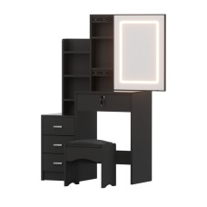 Artiss LED Dressing Table Vanity Set Black, Sliding Mirror, 4 Drawers, Lockable, Padded Stool, 80x36x131cm Artiss LED Dressing Table Vanity Set Black, Sliding Mirror, 4 Drawers, Lockable, Padded Stool, 80x36x131cm