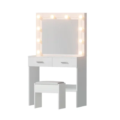 Artiss White Dressing Table Vanity Desk Set with 10 LED Bulbs, 2 Drawers, Stool, MDF, 80x36x141cm, USB Powered Artiss White Dressing Table Vanity Desk Set with 10 LED Bulbs, 2 Drawers, Stool, MDF, 80x36x141cm, USB Powered