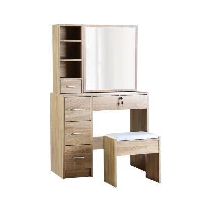 Artiss Oak Dressing Table Set with Sliding Mirror & Stool - Modern Design, Ample Storage, Eco-Friendly Material