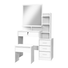 Artiss Dressing Table Stool Set, Particle Board, White, 88x38x143cm, 4 Drawers, Eco-Friendly, Lockable, Easy Assembly