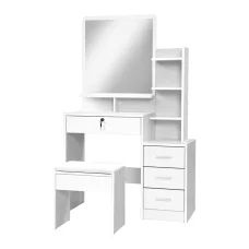 Artiss Dressing Table Stool Set, Particle Board, White, 88x38x143cm, 4 Drawers, Eco-Friendly, Lockable, Easy Assembly