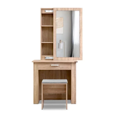 Artiss Oak Dressing Table & Stool Set with Sliding Mirror - Spacious Storage & Eco-Friendly Design for Modern Homes