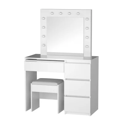 Artiss White LED Dressing Table Set with 12 Bulbs, Adjustable Lighting, 4 Drawers & PU Leather Stool, 94x139x43cm
