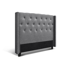 Artiss LUCA Queen Bed Head - Grey, Winged Design, Faux Linen, High-Density Foam, Art Deco Style, 1-Year Warranty