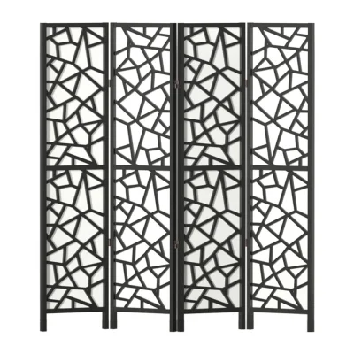 Artiss 4 Panel Room Divider Screen - 162x170cm Clover Black | Eco-Friendly, Portable, Pine Wood Design, Easy Assembly