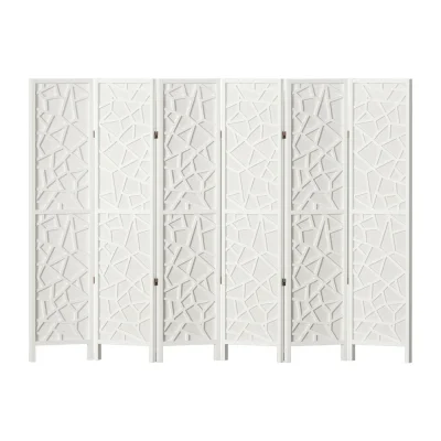 Artiss 6 Panel Room Divider Screen 244x170cm Clover White - Solid Pine Wood, Eco-Friendly, Foldable, Portable Design