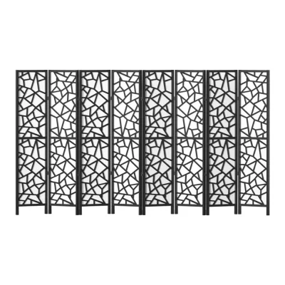 Artiss 8 Panel Clover Black Room Divider, 325x170cm – Eco-Friendly Pine Wood, Foldable, Portable, Crack & Water Resistant