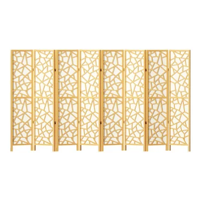 Artiss 8 Panel Room Divider Screen 325x170cm Clover Natural - Pine Wood & Non-Woven Fabric, Eco-Friendly, Foldable