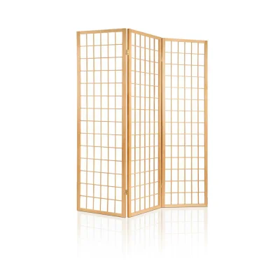 Artiss 3-Panel Room Divider Screen, 131x179cm, Natural Beige - Solid Pine Wood & Eco-Friendly Fabric, Foldable Design