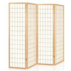 Artiss 4 Panel Room Divider Screen - 174x179cm Natural | Solid Pine Wood | Eco-Friendly Fabric | Foldable Design