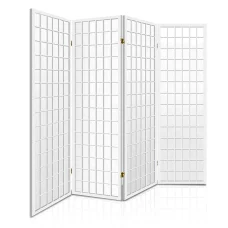 Artiss 4 Panel Room Divider Screen, White, 174x179cm – Solid Pine Wood, Eco-Friendly, Foldable, Oriental Design