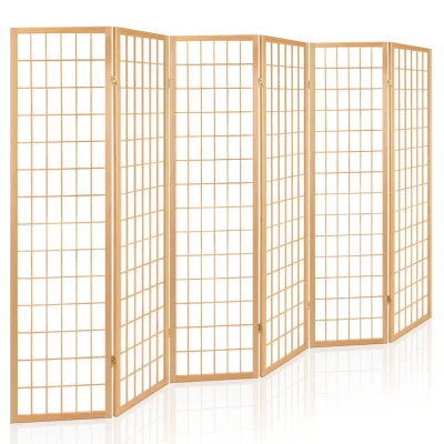 Artiss 6-Panel Room Divider Screen, Natural - Solid Pine & Non-Woven Fabric, 261x179cm, Eco-Friendly & Foldable Design