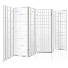 Artiss 6-Panel Room Divider, White, 261x179cm – Eco-Friendly, Solid Pine & Non-Woven Fabric, Foldable Privacy Screen