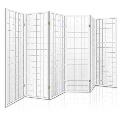 Artiss 6-Panel Room Divider, White, 261x179cm – Eco-Friendly, Solid Pine & Non-Woven Fabric, Foldable Privacy Screen