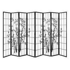 Artiss 8-Panel Room Divider Screen - 348x179cm, Japanese Style, Bamboo Design, Pine Wood Frame, Foldable, Black/White