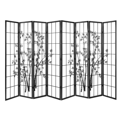 Artiss 8-Panel Room Divider Screen - 348x179cm, Japanese Style, Bamboo Design, Pine Wood Frame, Foldable, Black/White