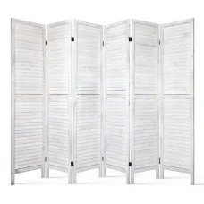 Artiss 6 Panel Room Divider Screen 245x170cm White - Solid Paulownia Wood, Eco-Friendly, Foldable, Waterproof Design