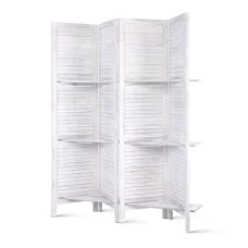 Artiss 4-Panel Room Divider Screen, 163x170cm, White - Solid Paulownia Wood, Eco-Friendly, Foldable, Water-Resistant