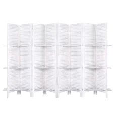 Artiss 8 Panel Room Divider Screen 326x170cm - White, Solid Paulownia Wood, Foldable, Eco-Friendly, with Shelves