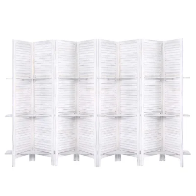 Artiss 8 Panel Room Divider Screen 326x170cm - White, Solid Paulownia Wood, Foldable, Eco-Friendly, with Shelves