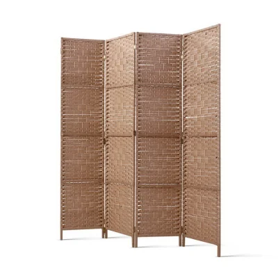 Artiss 4 Panel Room Divider Screen - 163x170cm, Natural Woven, Poplar Wood, Eco-Friendly, Foldable, Water-Resistant