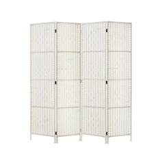 Artiss 4 Panel Room Divider Screen 163x170cm - White Woven Rattan Look, Poplar Wood, Foldable, Eco-Friendly Design