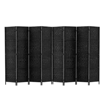 Artiss 8-Panel Room Divider Screen 326x170cm, Woven Black, Poplar Wood, Eco-Friendly, Foldable, Water-Resistant
