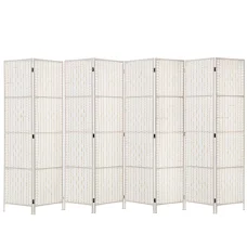 Artiss 8 Panel Room Divider, 326x170cm, Woven White, Poplar Wood, Hand-Woven, Eco-Friendly, Foldable, Lightweight