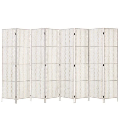 Artiss 8 Panel Room Divider, 326x170cm, Woven White, Poplar Wood, Hand-Woven, Eco-Friendly, Foldable, Lightweight