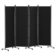 Artiss 4 Panel Room Divider Screen 217cm Black Oxford Fabric, Foldable, Lockable Wheels, Metal Frame, Portable Partition